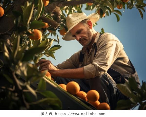 农民采摘橙子水果食品蔬果好吃